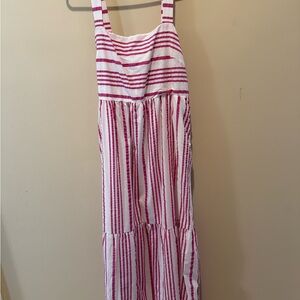 LOFT Pink and White Striped Dress